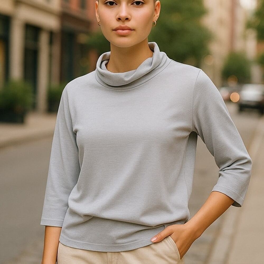 APANA Raw Seams Loose Turtleneck Long Sleeve Activewear Top ~ Women's MEDIUM